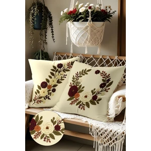 Belle Benoit 2’li Nakış Desenli, Çift Taraflı Baskı, Dekoratif Kırlent Kılıfı Seti – Bohem Stil, Fermuarlı