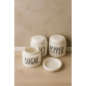 Kitchen Life 3’lü Porselen Salt Pepper Sugar Baharatlık Kavanoz Seti - Tuz, Biber, Kekik Saklama Kabı
