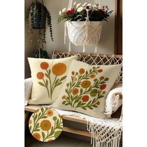 Belle Benoit 2’li Nakış Desenli, Çift Taraflı Baskı, Dekoratif Kırlent Kılıfı Seti – Bohem Stil, Fermuarlı