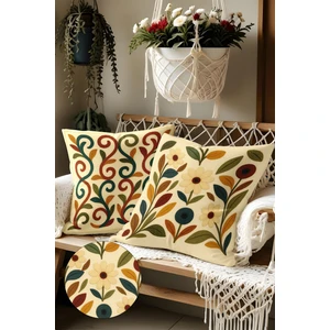 Belle Benoit 2’li Nakış Desenli, Çift Taraflı Baskı, Dekoratif Kırlent Kılıfı Seti – Bohem Stil, Fermuarlı