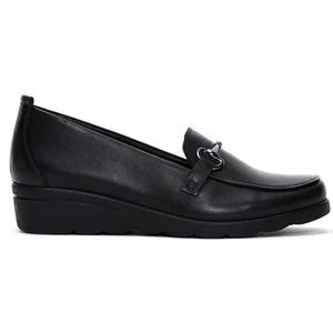 Kadın Siyah Tokalı Dolgu Topuklu Deri Loafer 25AFD410118