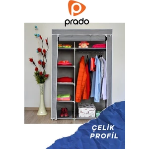 Elit Yandan Raflı Çelik Profilli Portatif Bez Dolap Gri