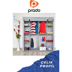 Double Askılıklı Çelik Profilli Bez Dolap Gri