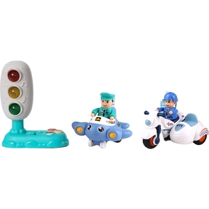 Trafik Lambalı Polis Motosiklet ve Uçak Oyuncak Oyun Seti