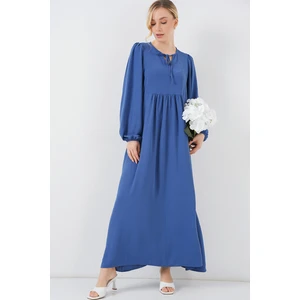 Kadın Balon Kol Uzun Tesettür Elbise 2464 - Saks