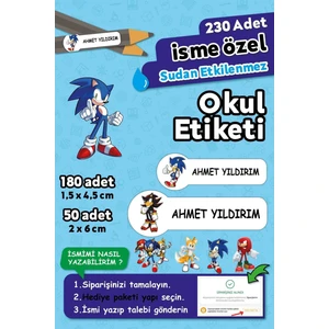 Sonic Temalı Kişiye Özel Isimli Defter Kalem Okul Etiketi, Yırtılmaz Pvc Etiket, Sudan Etkilenmez