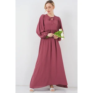 Kadın Balon Kol Uzun Tesettür Elbise 2464 - D.gül Kurusu