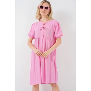 Kadın Bağcıklı Midi Elbise 2575 - Pembe