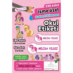 Pony Tasarımlı Kişiye Özel Isimli Defter Kalem Okul Etiketi, Yırtılmaz Pvc Etiket, Suya Dayanıklı