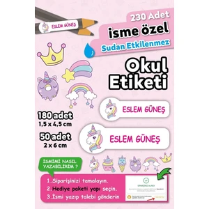 Unicorn Tasarımlı Kişiye Özel Isimli Defter Kalem Okul Etiketi, Yırtılmaz Pvc Etiket, Suya Dayanıklı