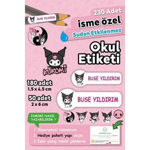 Kuromi Temalı Kişiye Özel Isimli Defter Kalem Okul Etiketi, Yırtılmaz Pvc Etiket