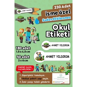 Minecraft Temalı Kişiye Özel Isimli Defter Kalem Okul Etiketi, Yırtılmaz Pvc Etiket, Islanmaz
