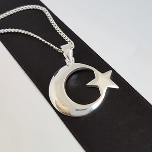 Gümüş Pazarım Rodyum Kaplama Ay Yıldız Gümüş Erkek Kolyesi