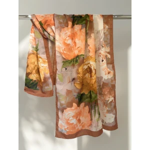 Yağlı Boya Çiçek (Piyon) Desenli Soft Şal - Solomon Sarı - 180X70