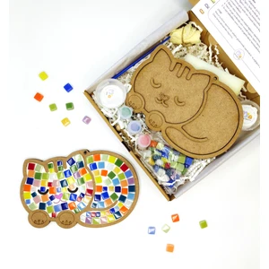 Uyayan Kedi Mozaik Sanat Seti- Ahşap Figürlü Sanatsal Mozaik Çocuk Etkinlik Seti-Kendin Yap Seti