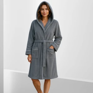 % 100 Pamuklu Laodikeia Kapşonlu Bornoz Kadın Erkek Unisex Gri