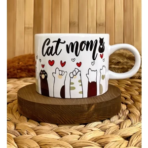 Loren Gift Cat Mom Baskılı Kedi Temalı Porselen Kupa Fincan 200ML
