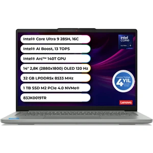 IDEAPAD Pro 5 14IAH10 ULTRA 9 285H 32GB LPDDR5X 8533 MHz 1 TB Gen 4 M2 SSD Freedos 14" OLED 2.8K 83JK0019TR