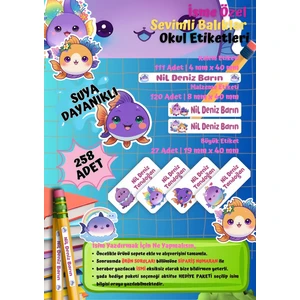 Sevimli Balıklar Temalı Kişiye Özel Suya Dayanıklı Okul Etiketi Seti – 258 Adet Isimli Çıkartma