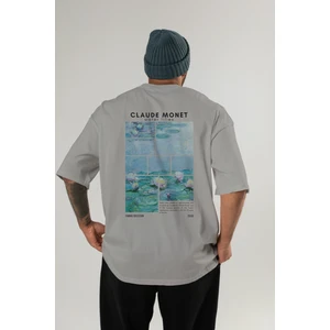 Claude Monet Arka Baskılı Oversize T-Shirt Erkek Kadın Bisiklet Yaka Pamuk Tişort