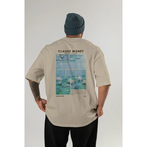 Claude Monet Arka Baskılı Oversize T-Shirt Erkek Kadın Bisiklet Yaka Pamuk Tişort
