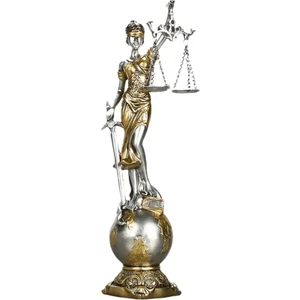 Themis Adalet Terazisi Heykeli ve Dünya Biblo Gümüş 24CM