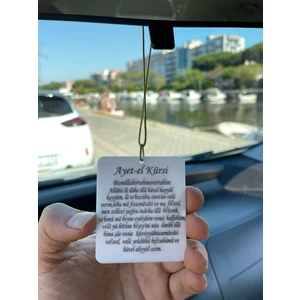 Beyaz Pleksi Ayetel Kürsi ve Nazar Dualı Araba Süsü Dikiz Aynası Süsü Araba Süsü - Çift Taraflı