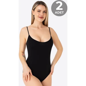 Arma Yıldız Kadın Siyah İp Askılı Çıtçıtlı Atlet Body Zıbın Pamuklu Likralı 2'li Paket