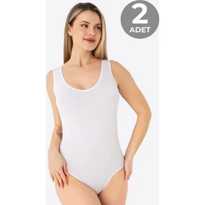 Beyaz 2'li Kadın Çıtçıtlı Atlet / Body Kalın Askılı Pamuklu Likralı
