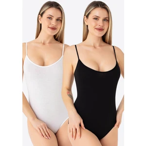 Arma Yıldız Kadın İp Askılı Çıtçıtlı Atlet Body Zıbın Pamuklu Likralı Beyaz Siyah 2'li Paket