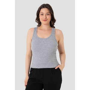 Kadın Fitilli Görünümlü Kalın Askılı Basic Gri Atlet