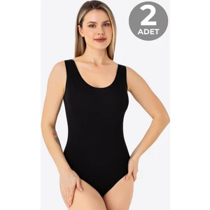 Arma Yıldız Siyah 2'li Kadın Çıtçıtlı Atlet / Body Kalın Askılı Pamuklu Likralı
