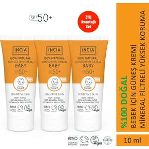 Incıa %100 Doğal Bebek Güneş Kremi Leke Karşıtı Mineral Filtreli Yüksek Koruma Spf 50+ Uva Uvb 10 ml X3 Adet
