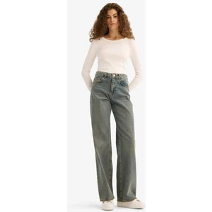 Straight Wide Yüksek Bel Uzun Jean Yıkamalı Pantolon D4316AX25AU