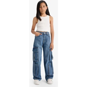 Kız Çocuk Wide Leg Kargo Geniş Paça Jean Pantolon E6184A825AU