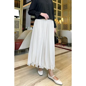 Ekru Piliseli Şifon Etek