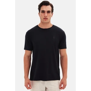 Twn Slim Fit Siyah Düz Kabartma Baskılı T-Shirt