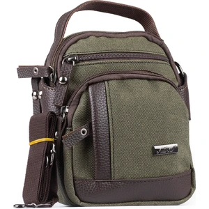 Kanvas Branda Kumaş Orta Boy Deri Detay Erkek Günlük El Omuz Askılı Çanta Haki A101