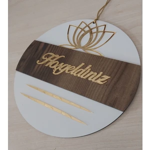 Lotus Desenli Hoşgeldiniz Yazılı Aynalı Pleksi Ahşap Kapı Süsü