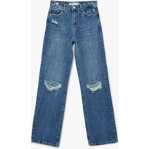 Yıpratılmış Pamuklu Düz Paça Straight Fit Jean Pantolon  - Straight Jeans