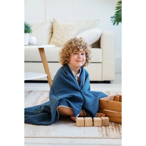Caline Baby 4 Katlı Premium %100 Pamuk Çoban Dikişli Müslin Battaniye| 120x120 cm | Navy
