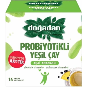 Probiyotikli Yeşil Çay - Açai ve Ananas Aromalı, 14'lü Paket, Zengin Vitamin ve Mineral İçeriği ile Gün Boyu Enerji