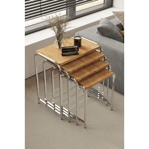 Defne 4' Lü Zigon Sehpa Gümüş Ayak Atlantik Çam 18 mm Mdf