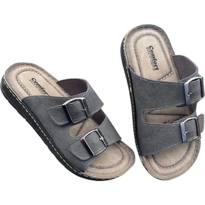 Erkek Gri Renk Ortopedik Rahat Taban Ayarlanabilir Tokalı Günlük Ev Ev Telik