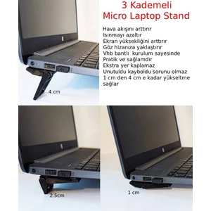 3D Fabrick 3 Kademeli Mini Ergonomik Laptop Macbook Notebook Stand 2 Adet Siyah