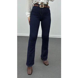 Dark Blue Extra Yüksek Bel Full Likralı Flare Jeans