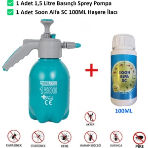 SOON ALFA SC 100ML Kokusuz Haşere Ilacı ve 1. 5lt Pompa Karınca, Örümcek, Kene, Bit, Pire, Akrep, karınaa