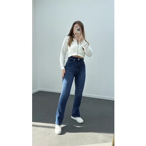 Lacivert Renk Extra Yüksek Bel Full Likralı Flare Jeans