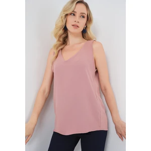 V Yaka Sıfır Kol Bluz 950 - Somon