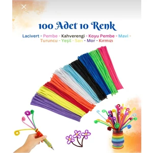 AY MAGNET 100 Adet Eğitici Şönil Seti Tüylü Peluş Tel 30 cm Renkli ve Eğlenceli El Sanatları
